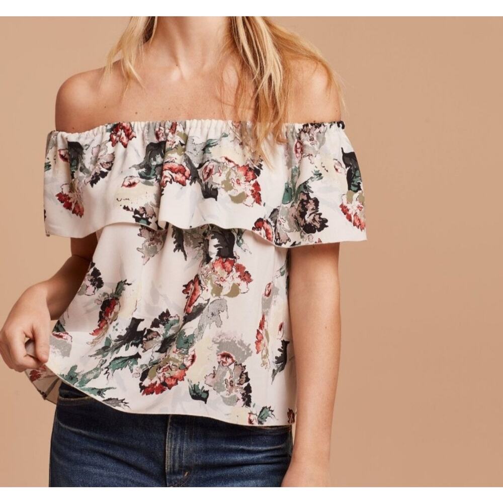 Aritzia Wilfred Promener White Floral Off the Shoulder Blouse Women's Size M